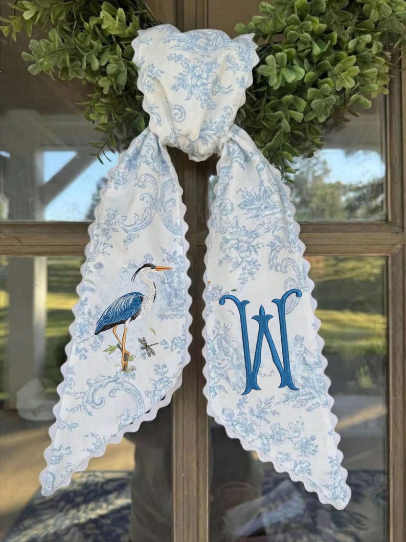 Emmbroidered Monogram Wreath Sash, Personalized Fall Door Decor