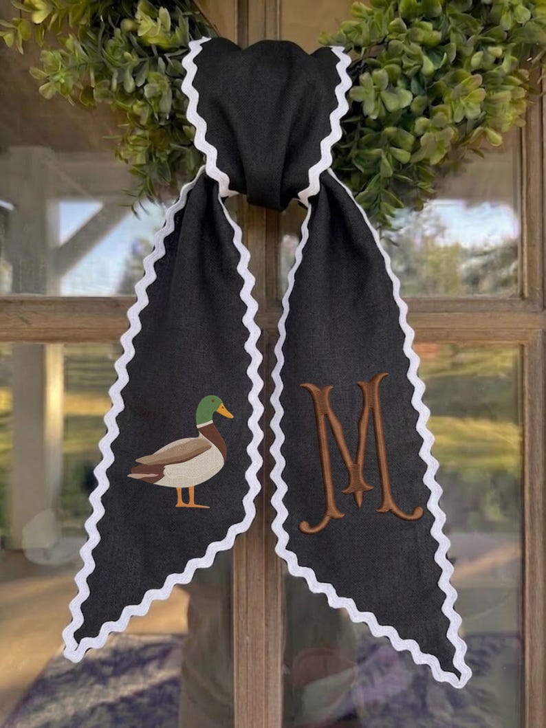 Emmbroidered Monogram Wreath Sash, Personalized Fall Door Decor