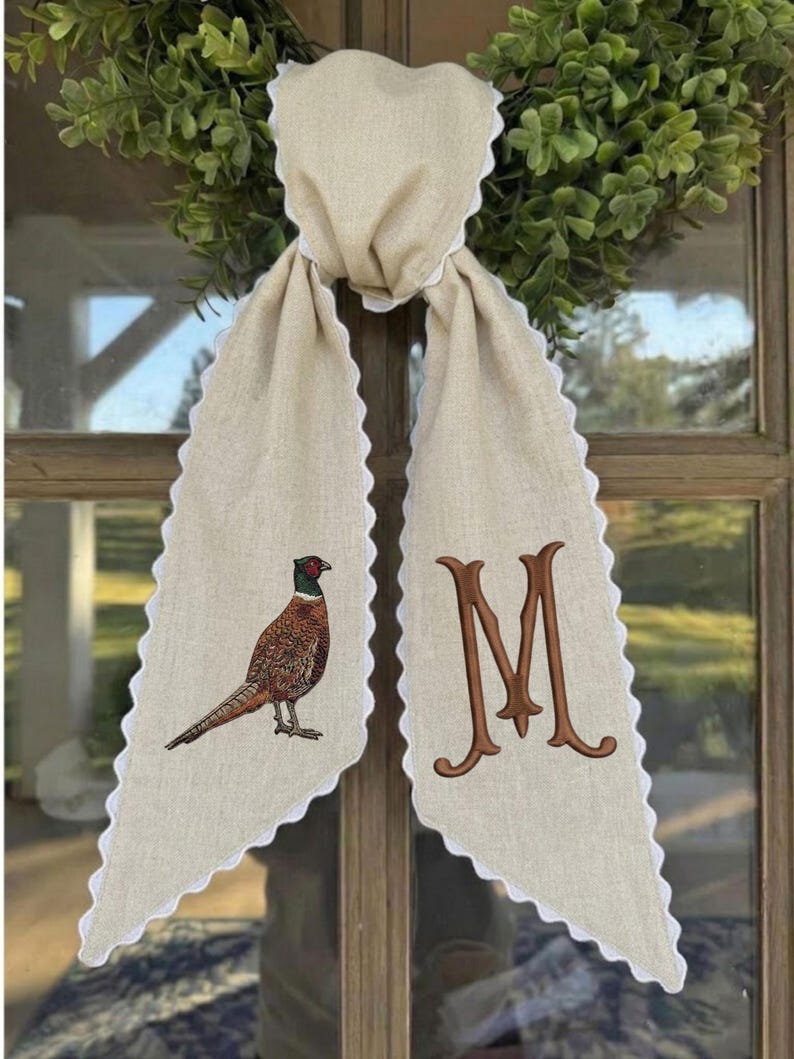 Emmbroidered Monogram Wreath Sash, Personalized Fall Door Decor