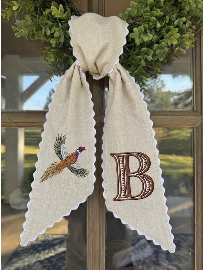 Emmbroidered Monogram Wreath Sash, Personalized Fall Door Decor