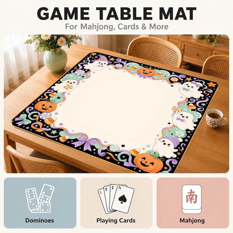 Halloween Mahjong Mat,Ghost Pumpkin Mah Jongg Table Mat, Kawaii Spooky Game Mat, Gift for Mahjong Lovers