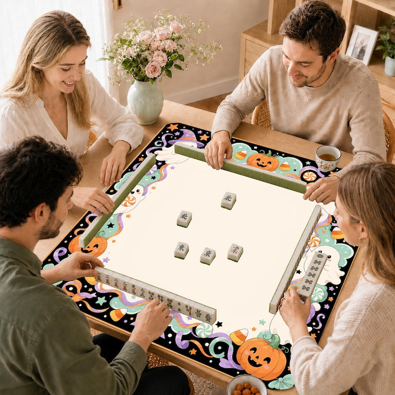 Halloween Mahjong Mat,Ghost Pumpkin Mah Jongg Table Mat, Kawaii Spooky Game Mat, Gift for Mahjong Lovers
