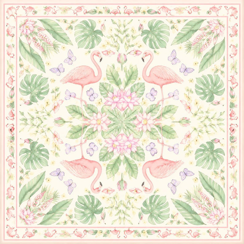 Personalized Flamingo Mahjong Mat, Custom Name Tropical Game Mat, Pink Botanical Table Cover, Charleston Gift