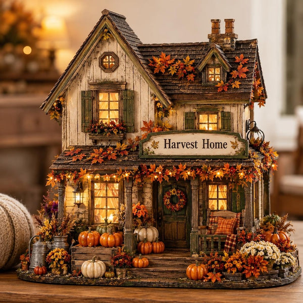 Personalized Harvest Home 2D Flat Wooden Block, Custom Fall Pumpkin House Decor, Autumn Table Sign