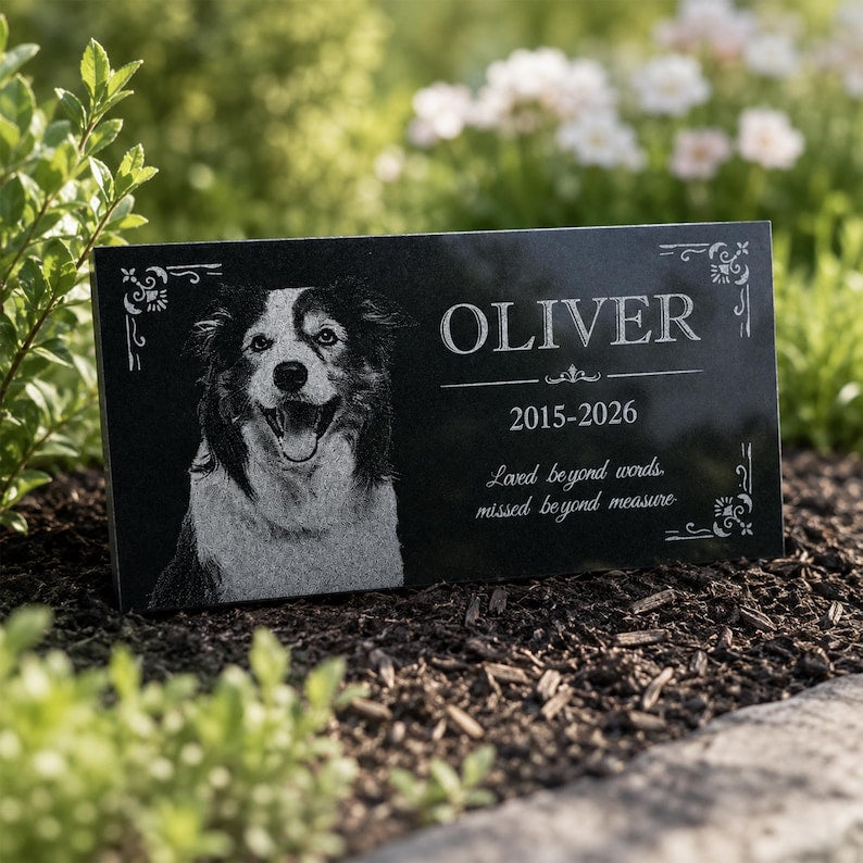 Personalized Pet Memorial Stone, Custom Dog Grave Marker, Photo Engraving Garden Stone, Cat Sympathy Gift