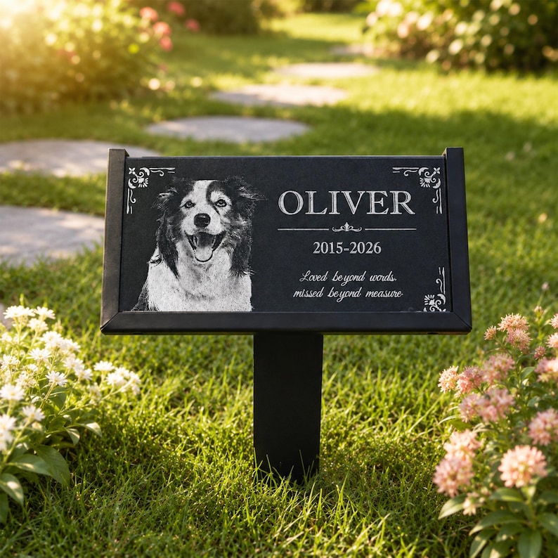 Personalized Pet Memorial Stone, Custom Dog Grave Marker, Photo Engraving Garden Stone, Cat Sympathy Gift