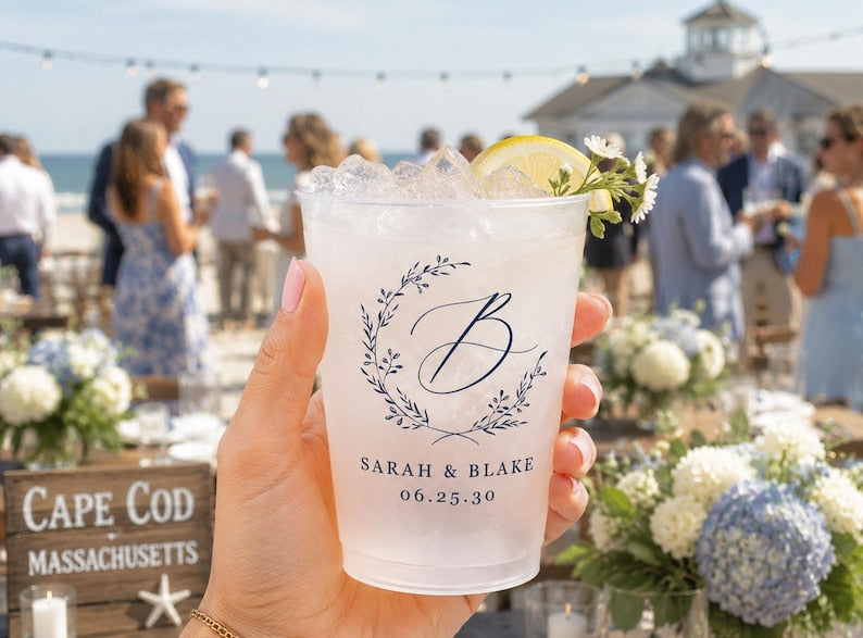 Personalized Frosted Cups Wedding Reception Rehearsal Dinner Engagement Party