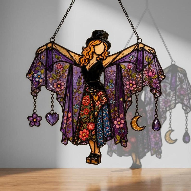 Stevie Nicks Inspired Acrylic Suncatcher, Witchy Window Hanging, Faux Stained Glass Decor