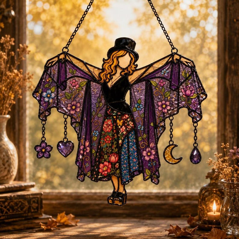 Stevie Nicks Inspired Acrylic Suncatcher, Witchy Window Hanging, Faux Stained Glass Decor