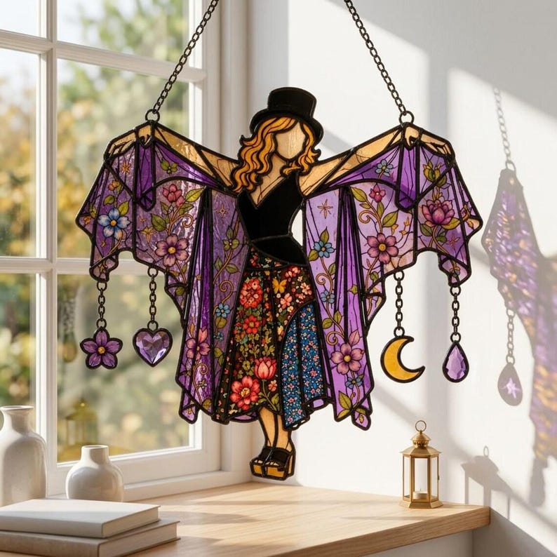Stevie Nicks Inspired Acrylic Suncatcher, Witchy Window Hanging, Faux Stained Glass Decor