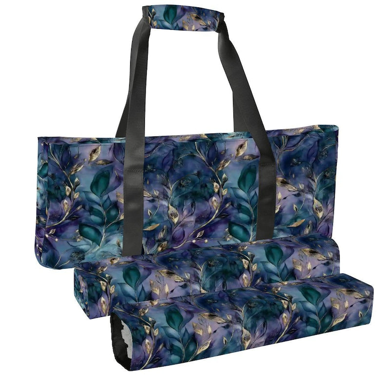 Blue Botanical Mahjong Bag Set, Navy Floral Mahjong Storage Bag, Watercolor Leaf Mahjong Tote, Elegant Mahjong Bag