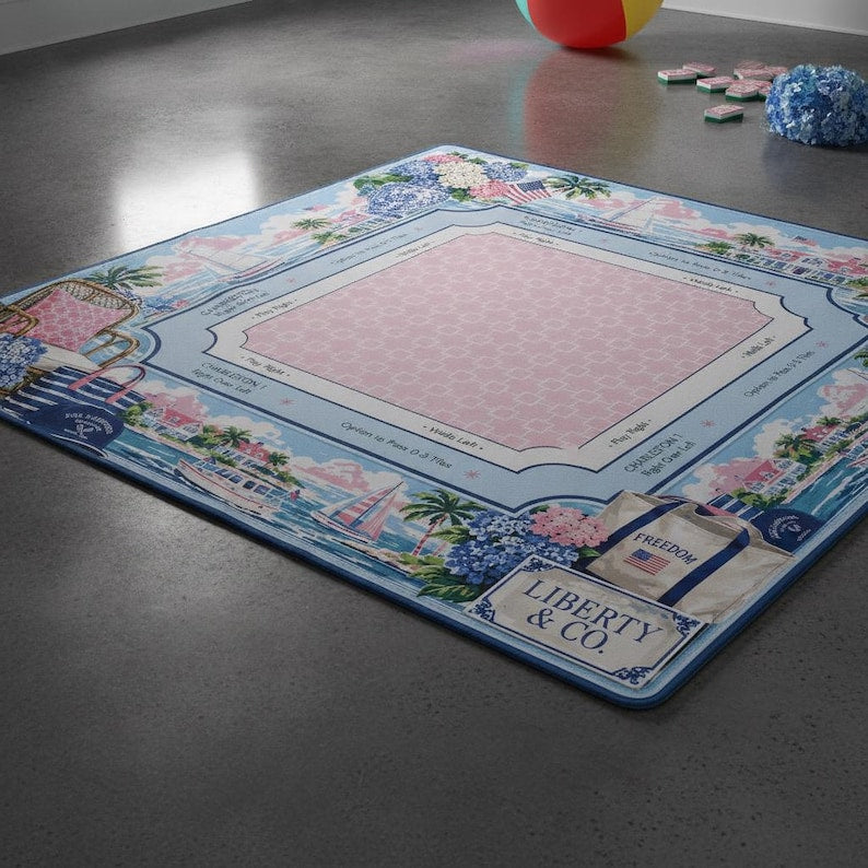 Coastal Mahjong Mat With Rules, Beginner Game Pad, Patriotic Summer Decor
