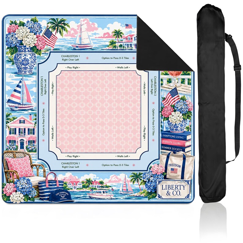 Coastal Mahjong Mat With Rules, Beginner Game Pad, Patriotic Summer Decor