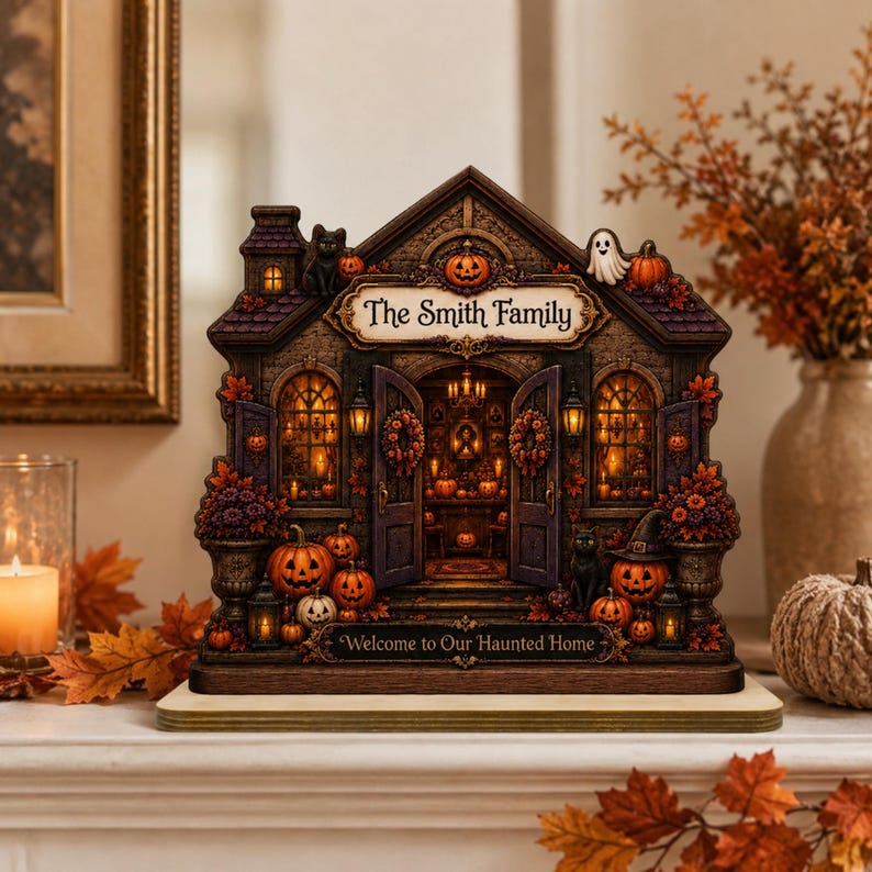 Personalized Halloween House Wooden Plaque, Custom Family Decor, Spooky Home Sign