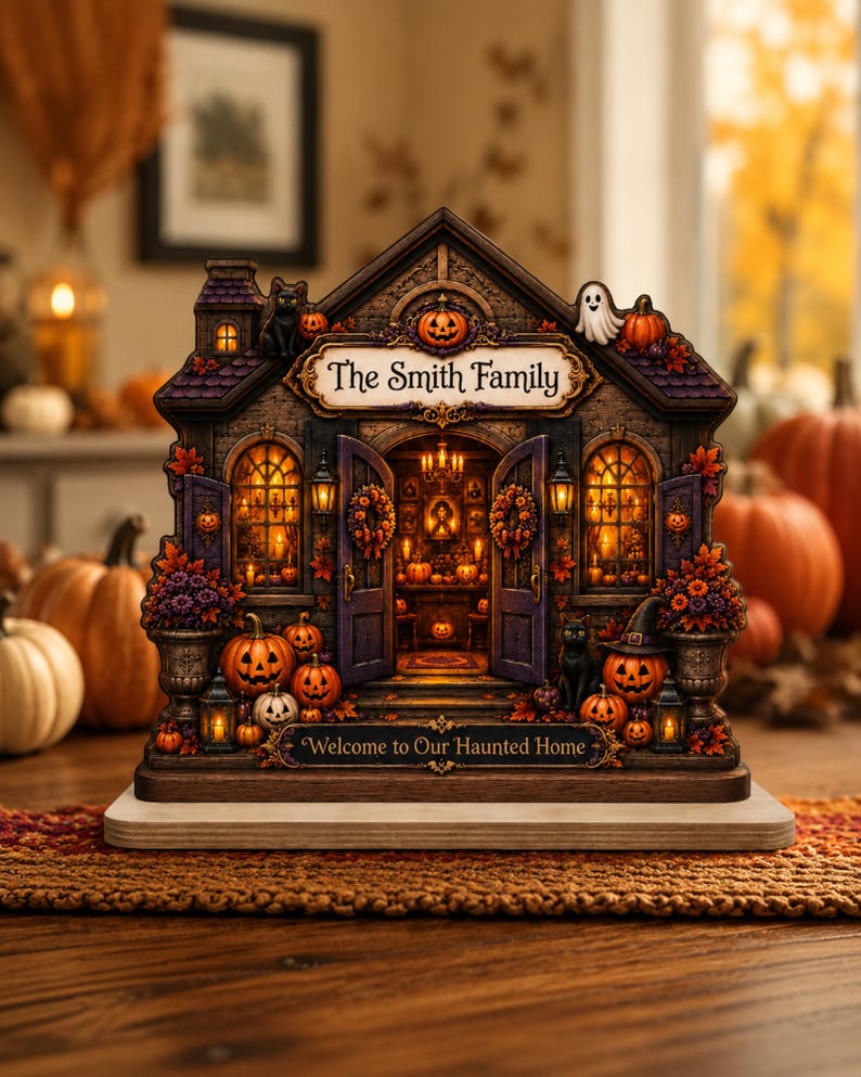 Personalized Halloween House Wooden Plaque, Custom Family Decor, Spooky Home Sign
