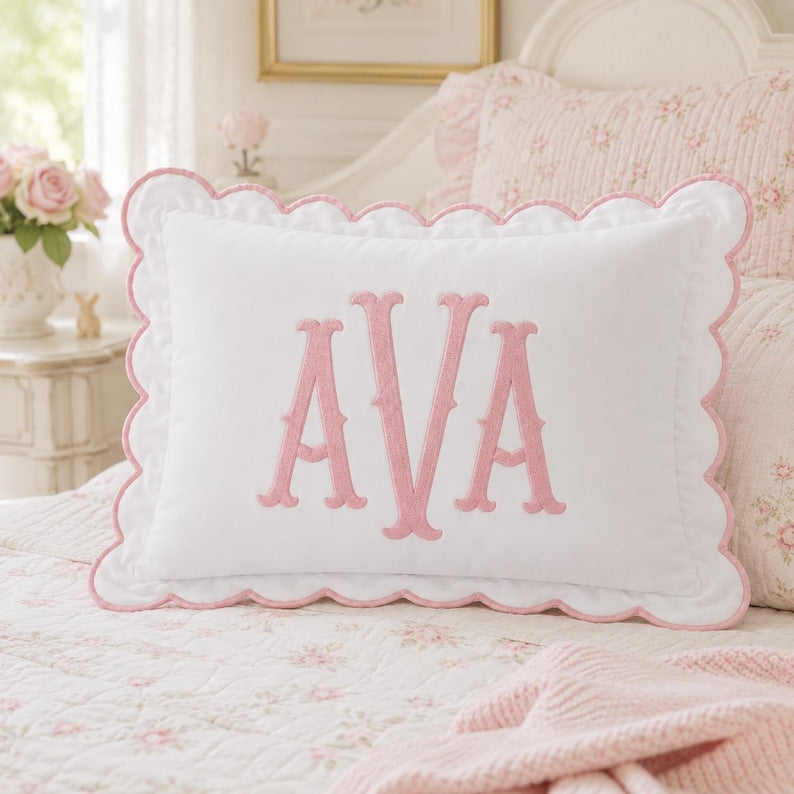 Personalized Monogram Pillow Cover, Custom Text Embroidered Pillow Cover