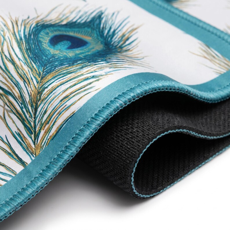 Peacock Feather Mahjong Mat, Non-Slip Game Table Mat