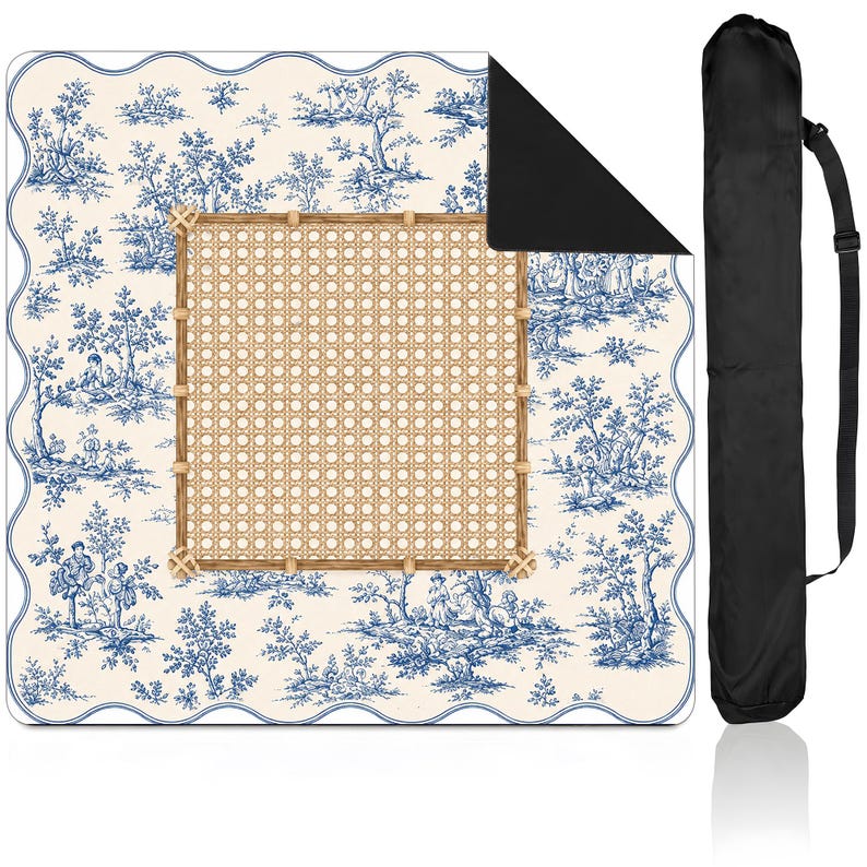 Blue Toile Mahjong Mat, Cane Pattern Table Runner, Noise Reduction Game Mat