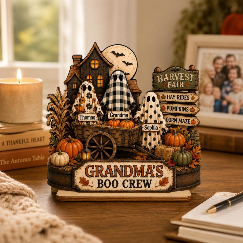 Grandma’s Boo Crew Wooden Plaque, Personalized Halloween Ghost Decor