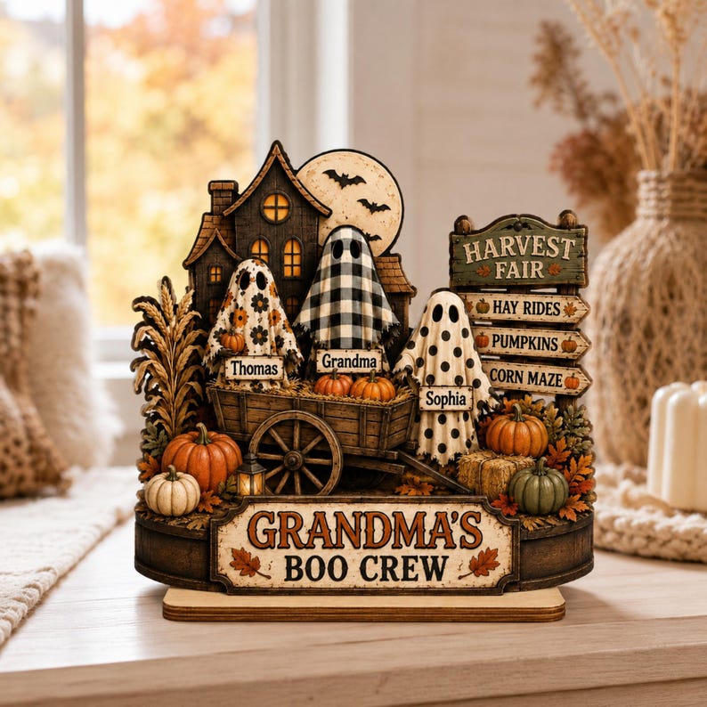 Grandma’s Boo Crew Wooden Plaque, Personalized Halloween Ghost Decor
