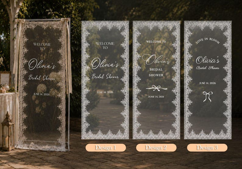 Custom Lace Bridal Shower Welcome Sign, Personalized Sheer Bride Shower Banner, Minimalist Elegant Cloth Sign