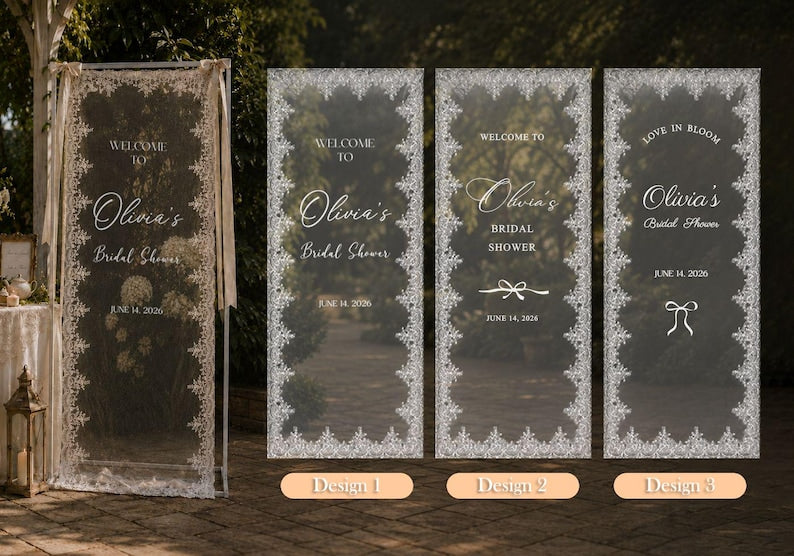 Personalized Lace Bridal Shower Welcome Sign, Custom Sheer Bride Shower Banner, Whimsical Hen Do Decor