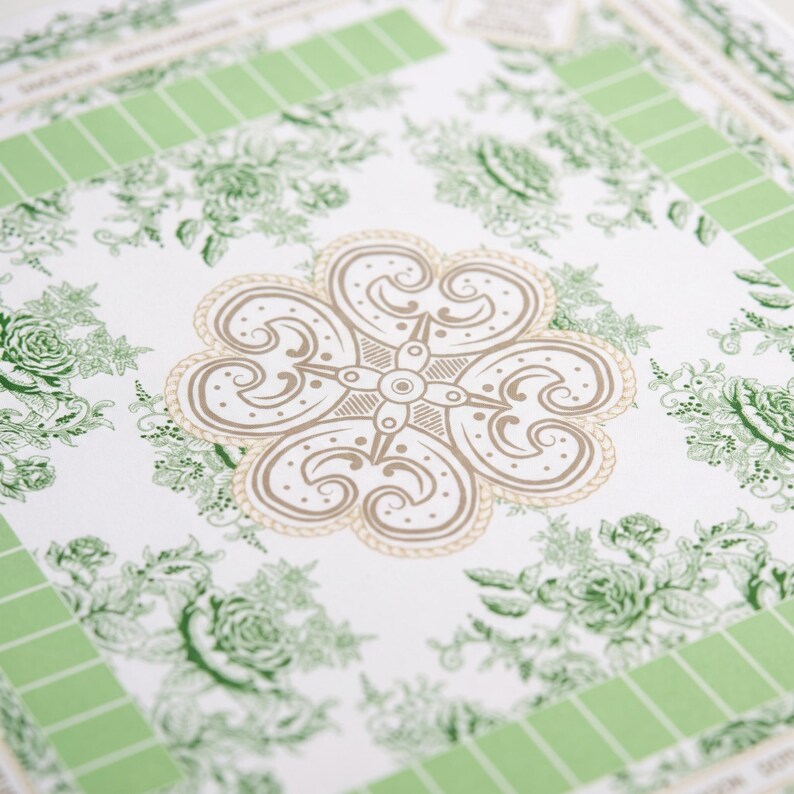 Green Floral Luxury American Mahjong Mat, Non Slip Game Pad