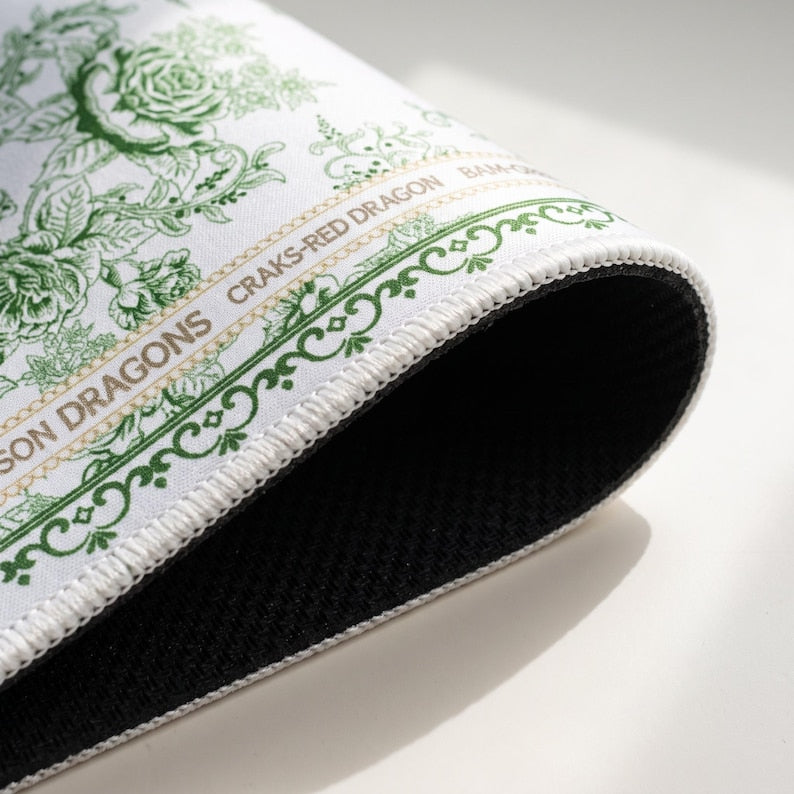 Green Floral Luxury American Mahjong Mat, Non Slip Game Pad