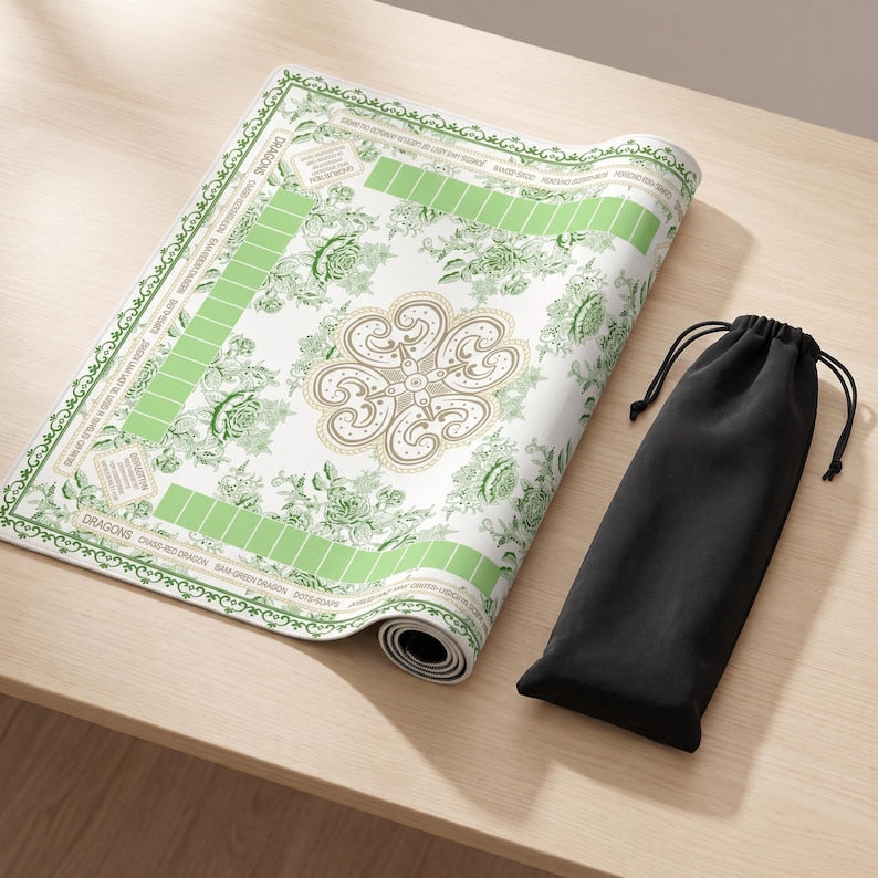 Green Floral Luxury American Mahjong Mat, Non Slip Game Pad