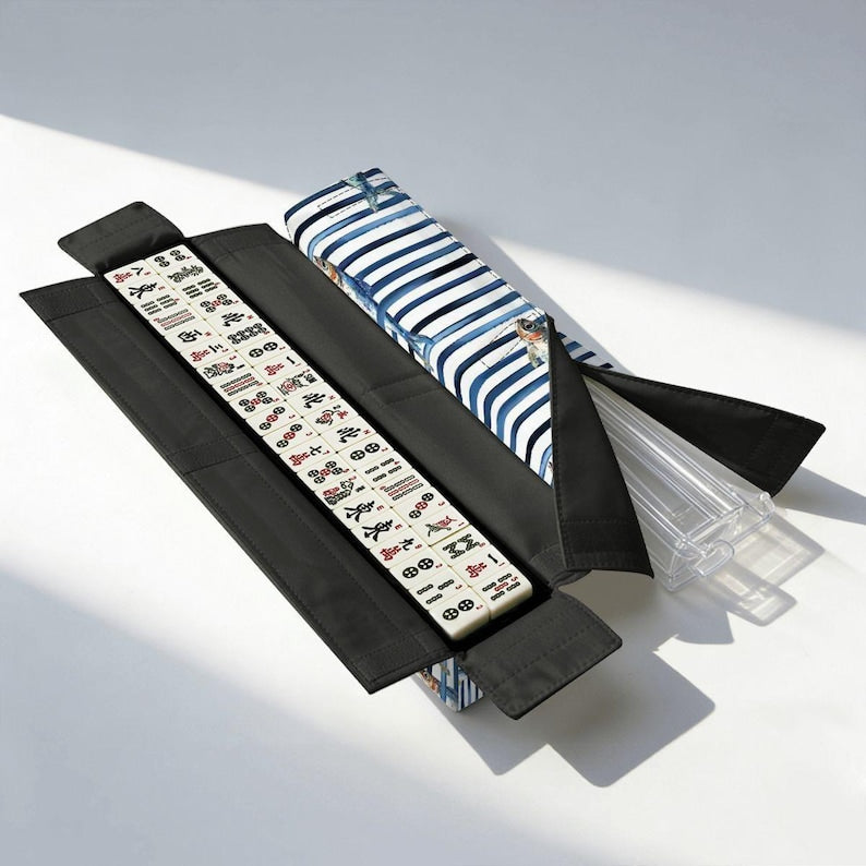 Blue Fish Mahjong Bag Set, Mahjong Tote Bag, Mahjong Tile Bag, Mahjong Rack Bag, Coastal Mahjong Carrier