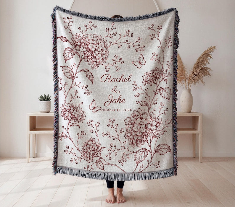 Personalized Woven Blanket, Anniversary Gift For Couple, Custom Wedding Family Name Blanket