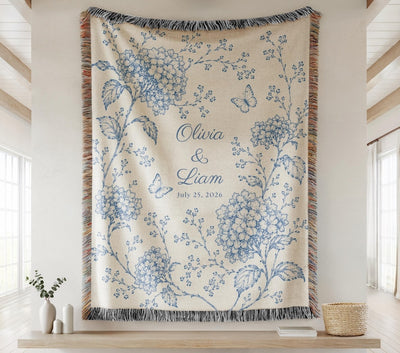 Personalized Woven Blanket, Anniversary Gift For Couple, Custom Wedding Family Name Blanket