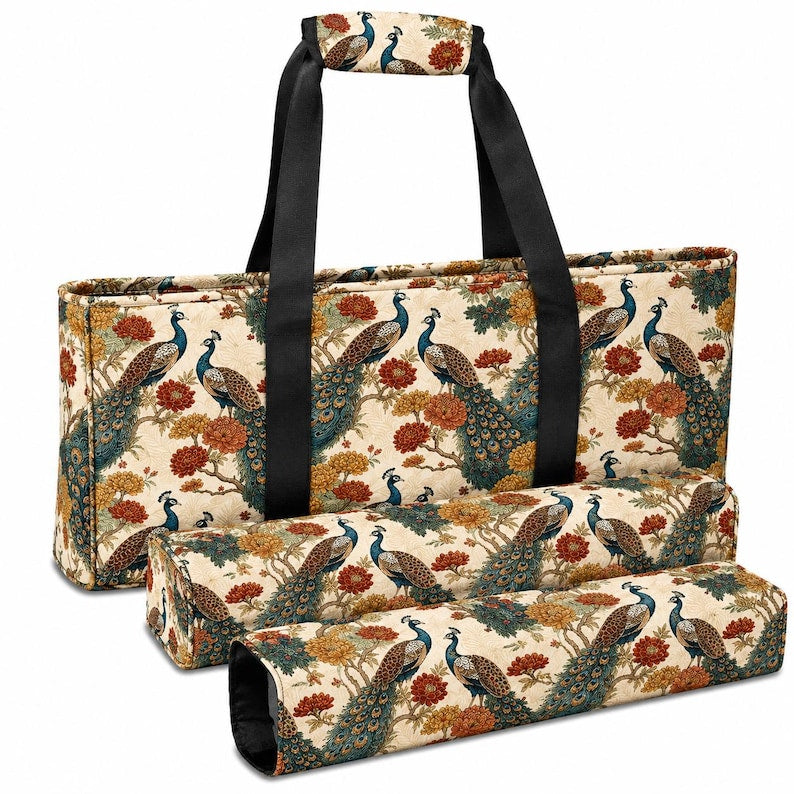 Vintage Peacock Mahjong Bag Set, Mahjong Tote Bag, Mahjong Tile Bag, Mahjong Rack Bag, Peacock Floral Mahjong Carrier