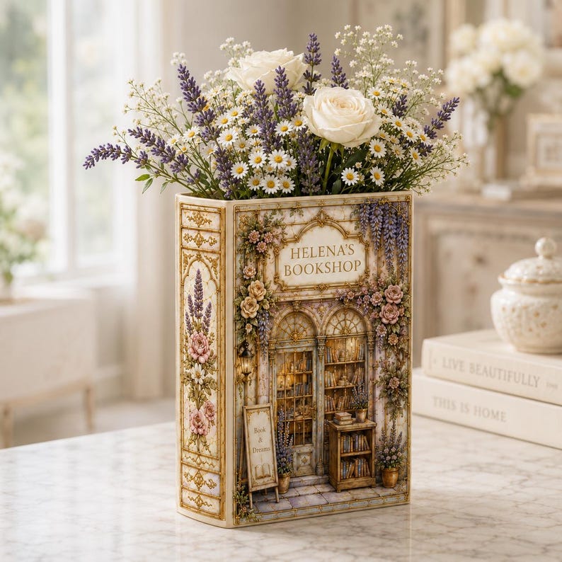 Custom Bookshop Flower Vase, Personalized Ceramic Book Vase