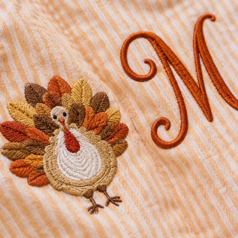 Thanksgiving Wreath Sash, Personalized Pumpkin Monogram Door Sash, Seersucker Embroidered Fall Wreath Bow