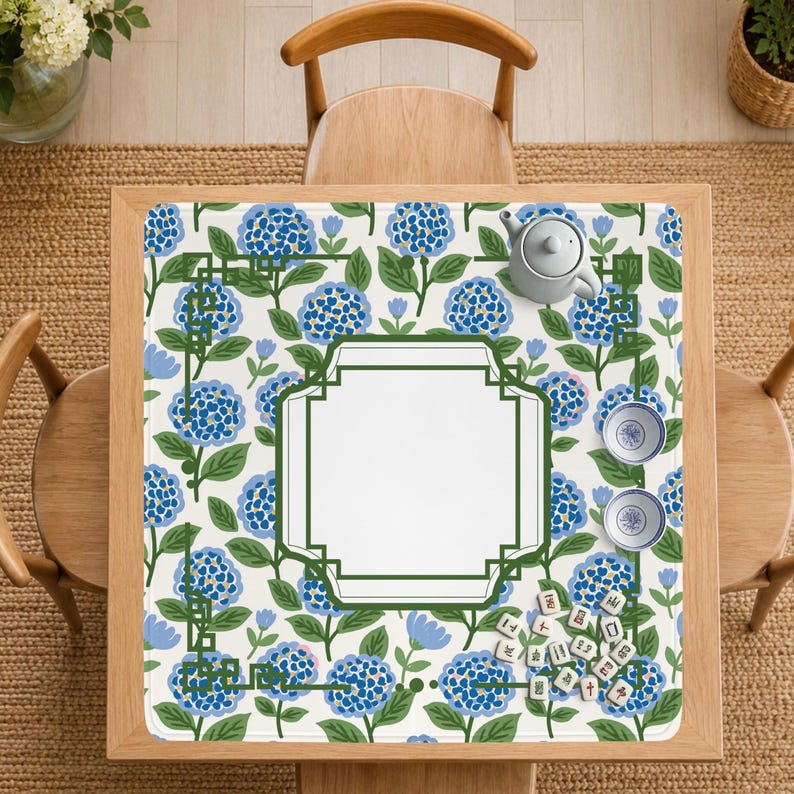 Botanical Mahjong Mat, Non-Slip Mahjong Playing Mat, American & Chinese Mahjong Table Accessory