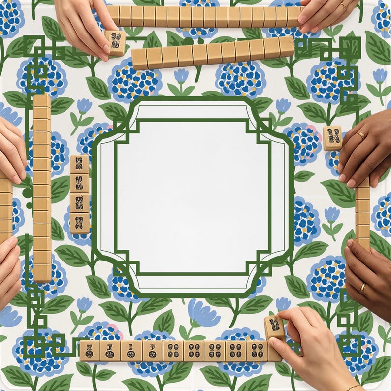 Botanical Mahjong Mat, Non-Slip Mahjong Playing Mat, American & Chinese Mahjong Table Accessory