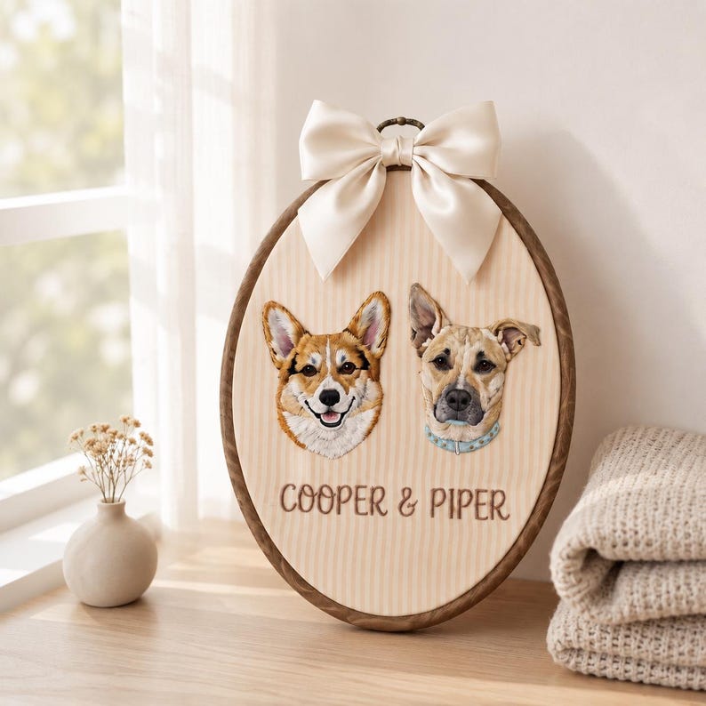 Personalized Pet Portrait Embroidery Hoop, Custom Dog Name Wall Art, Dog Nursery Decor, Pet Lover Gift