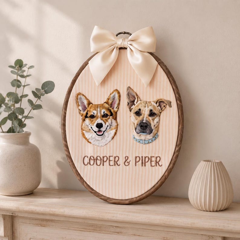 Personalized Pet Portrait Embroidery Hoop, Custom Dog Name Wall Art, Dog Nursery Decor, Pet Lover Gift
