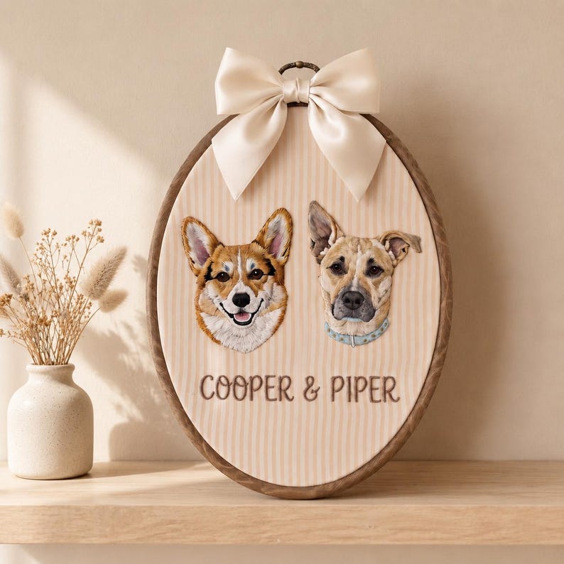 Personalized Pet Portrait Embroidery Hoop, Custom Dog Name Wall Art, Dog Nursery Decor, Pet Lover Gift