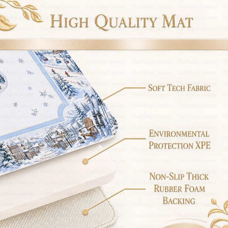 Luxury Ski Lodge Mahjong Mat, Cozy Blue Snowy Mountain Winter Game Mat, Apres Ski Hostess Gift