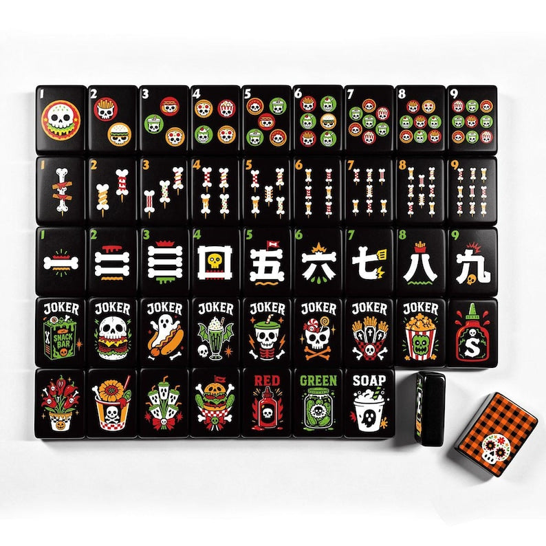 Halloween Mahjong Set, Single Layer, Skull Diner Acrylic Mahjong Tiles, Spooky Mahjong Gift