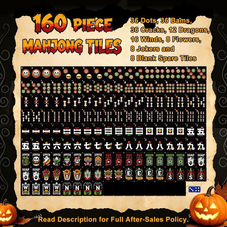Halloween Mahjong Set, Single Layer, Skull Diner Acrylic Mahjong Tiles, Spooky Mahjong Gift