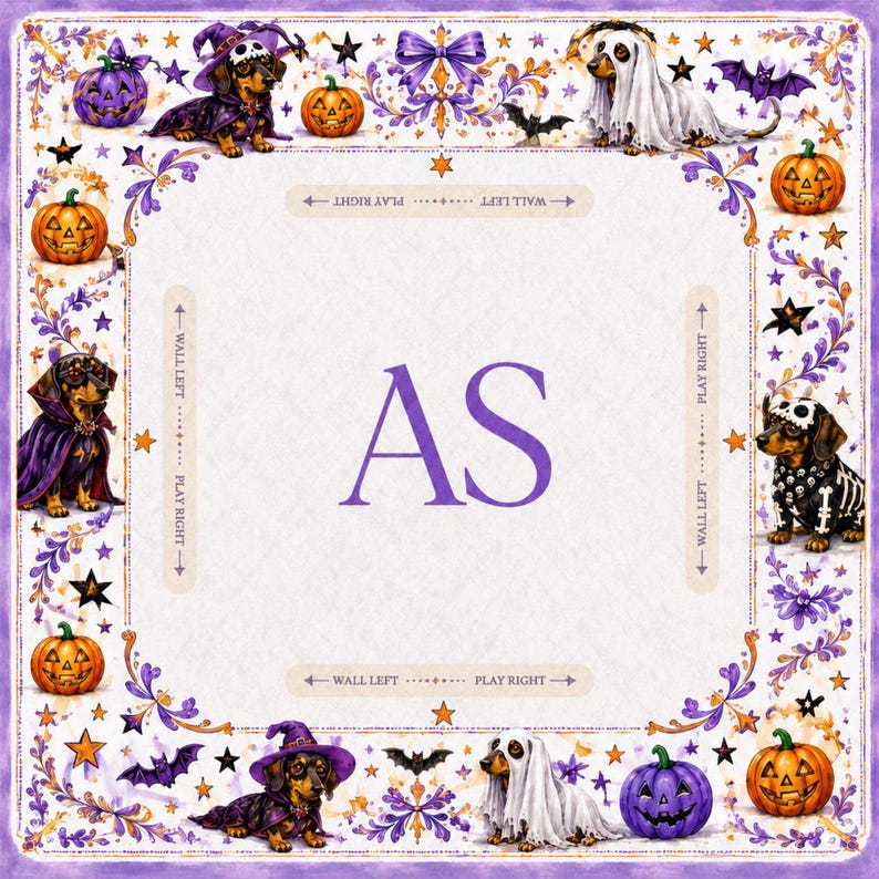 Spooky Dachshund, Halloween Mahjong Mat, Game Table Protector, Unique Mah Jongg Playing Surface, Pumpkins, Dog Lover Gift