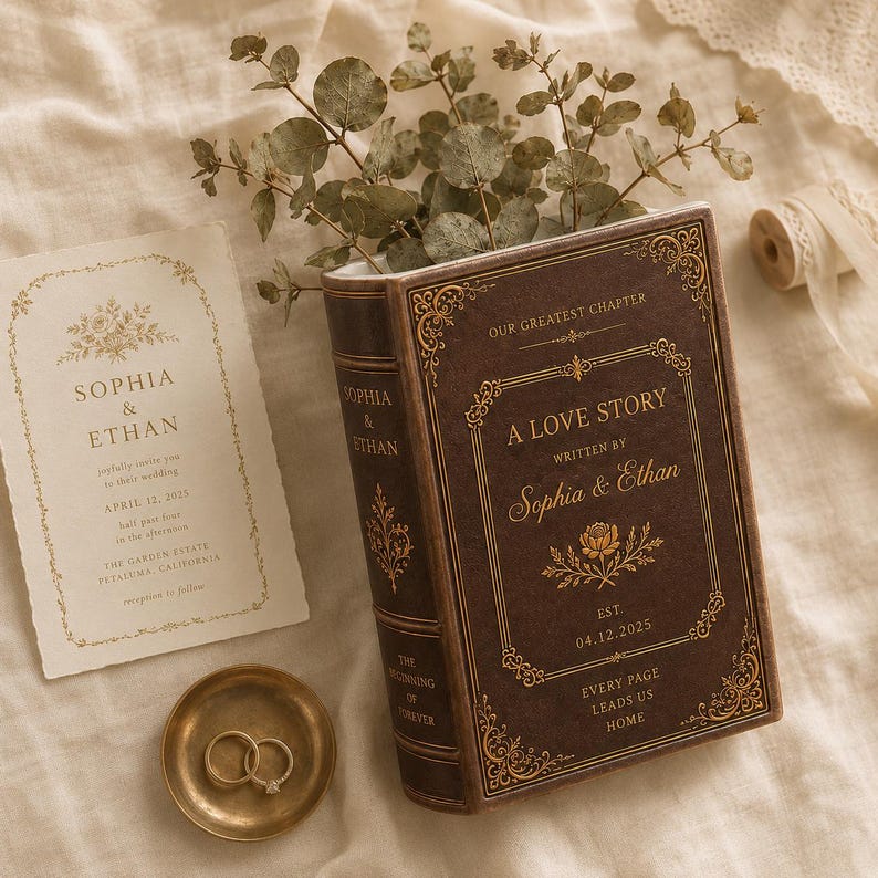 Personalized Vintage Ceramic Book Vase, Personalised Wedding Gift for Couple