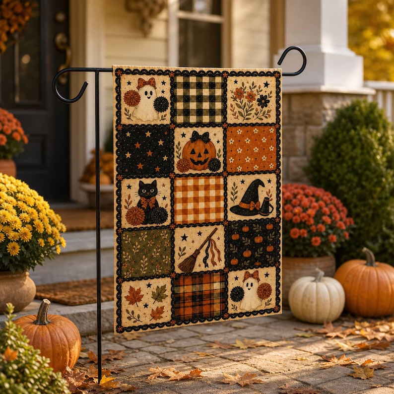 Cheerleader Theme Garden Flag Halloween Patchwork Fall Yard Decor