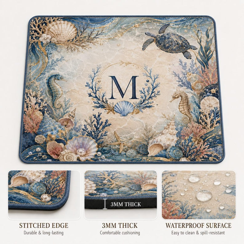 Personalized Ocean Mahjong Mat, Coastal American Mahjong Table Mat, Custom Initial Beach Game Mat, Mahjong Lover Gift