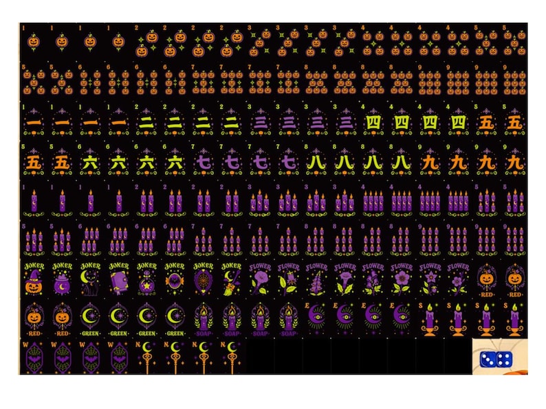 Pumpkin Hex Halloween Mahjong Tiles, Halloween Mahjong Tiles, Ghost Mahjong Tiles