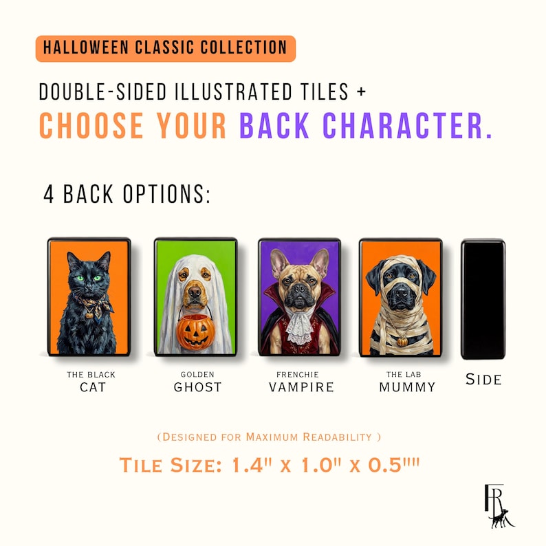 Halloween Classic Mahjong Set, Halloween Mahjong Tiles With Custom Back Design, 4 Back Options
