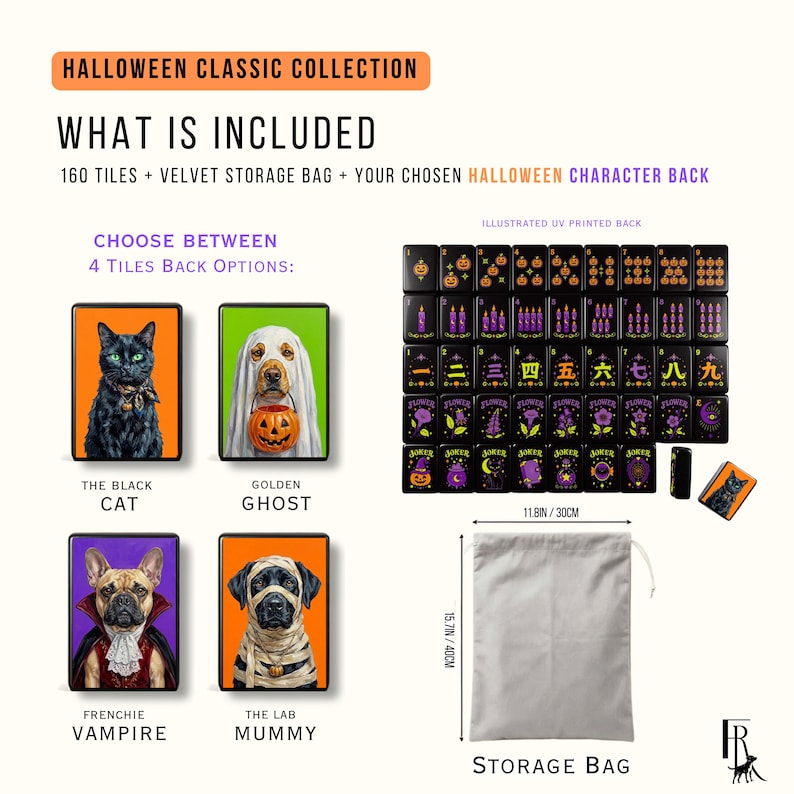 Halloween Classic Mahjong Set, Halloween Mahjong Tiles With Custom Back Design, 4 Back Options